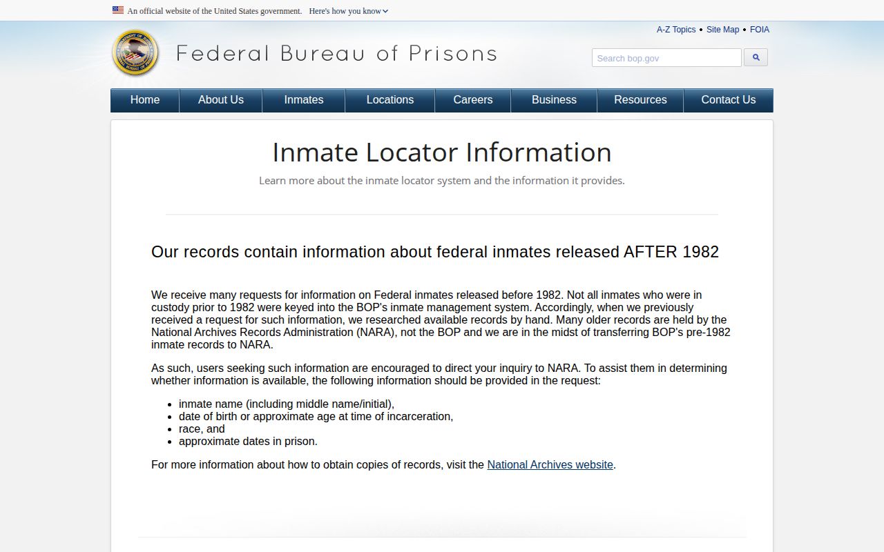Berkeley County federal release records explained by the Bureau of Prisons