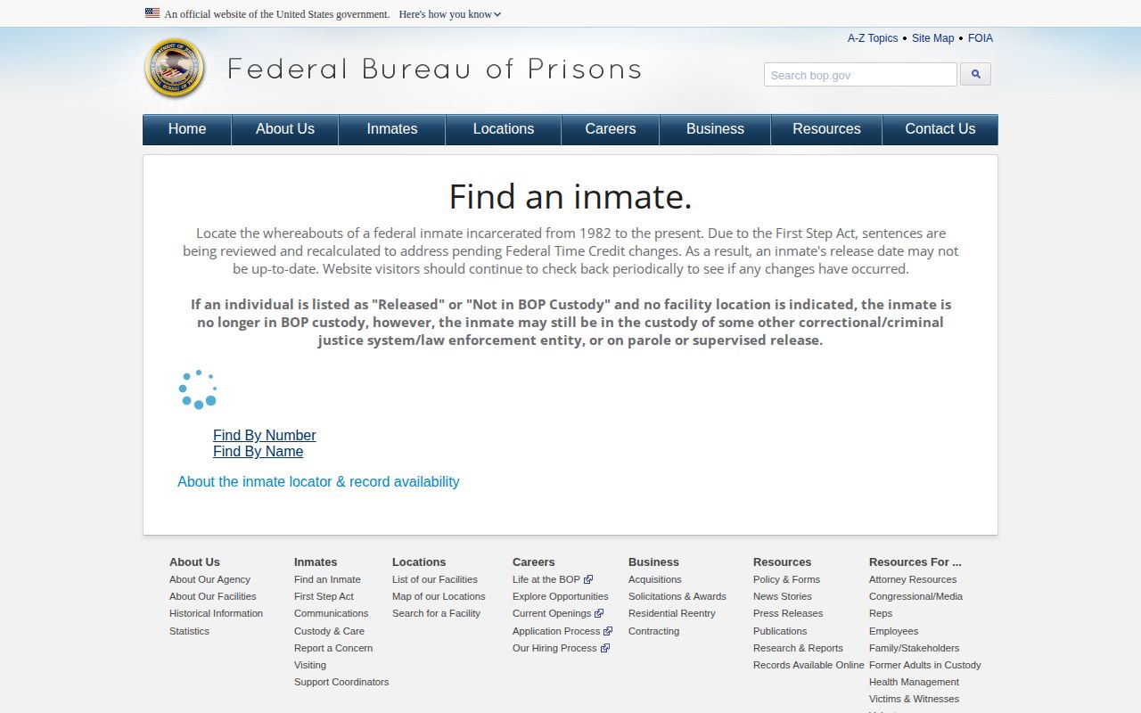 Berkeley County federal release record search in the BOP inmate locator