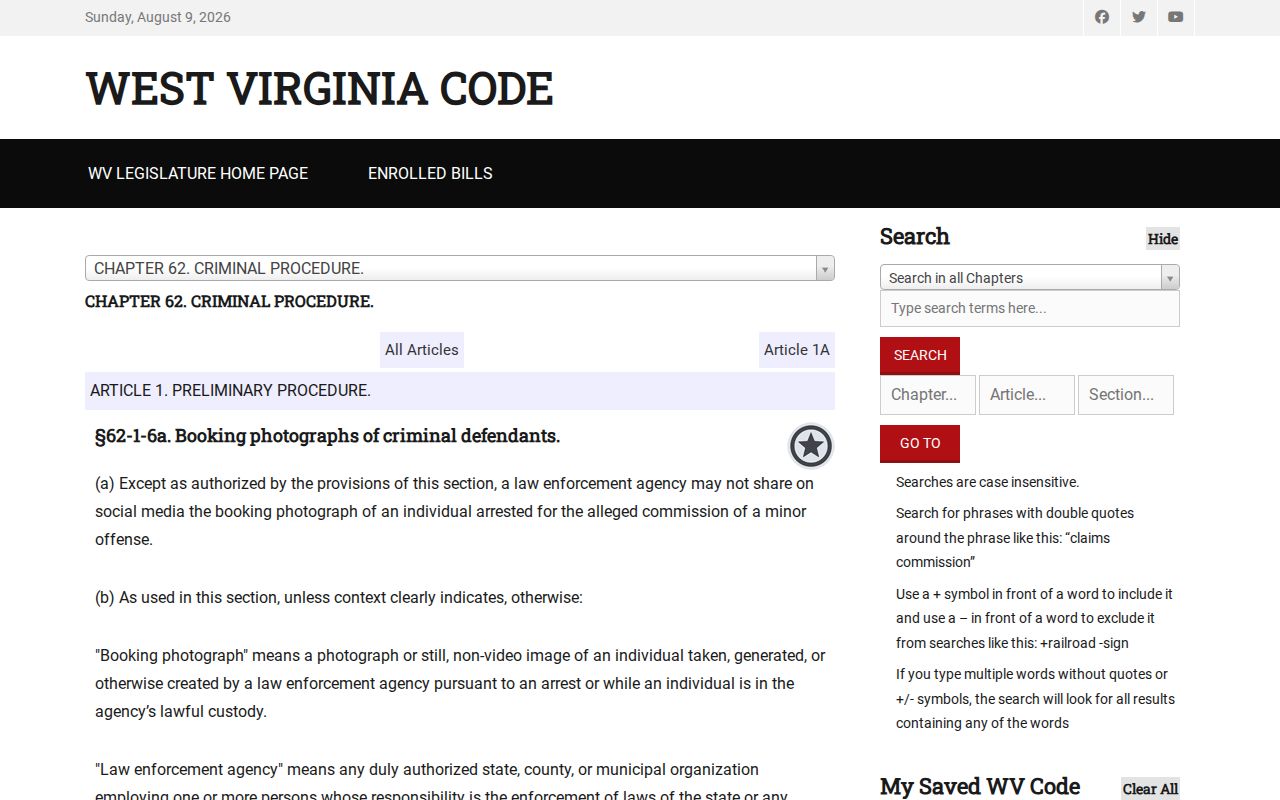 West Virginia booking-photo law for Berkeley County released inmate mugshots